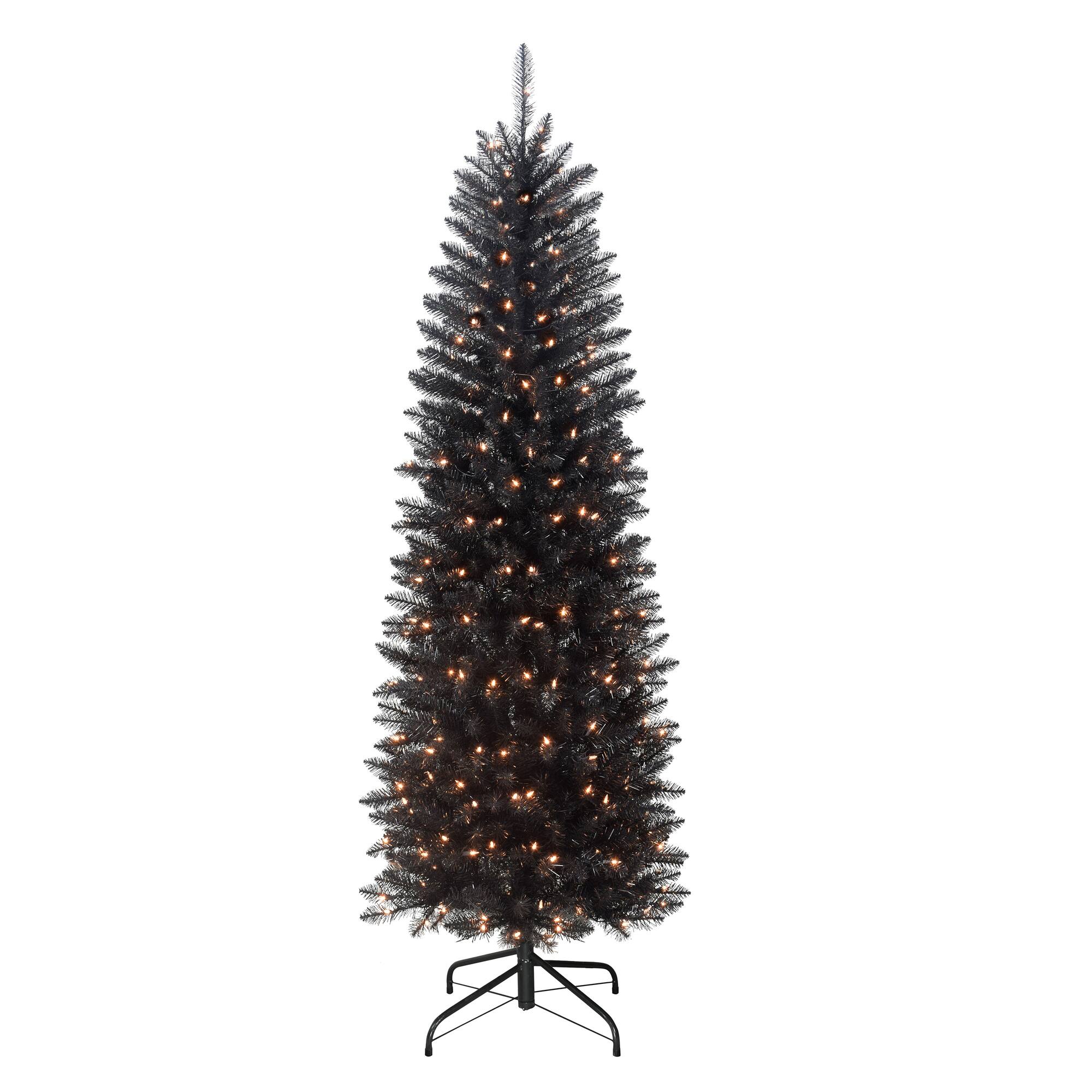 6 Pack: 6.5ft. Pre-Lit Black Pencil Fraser Fir Artificial Christmas Tree, Clear Lights